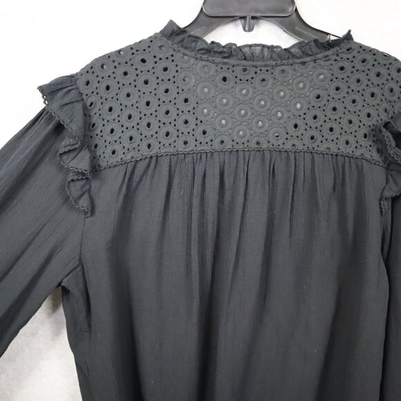 Ella Rafaella Eyelet Top Womens Plus 1X Cotton Ruffles Black Peasant - Picture 6 of 11